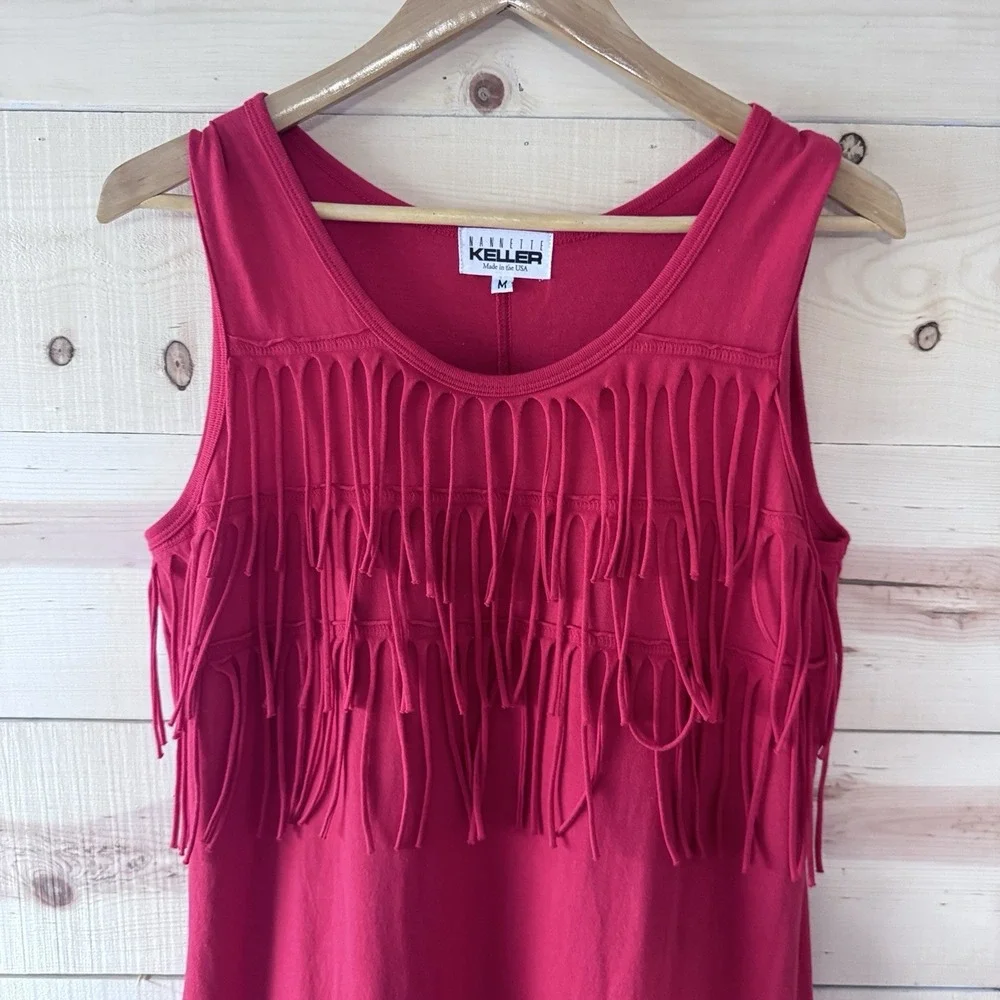 Vintage‎ Nannette Keller Womens M Bright Red Fringe Sleeveless Cotton Maxi Dress